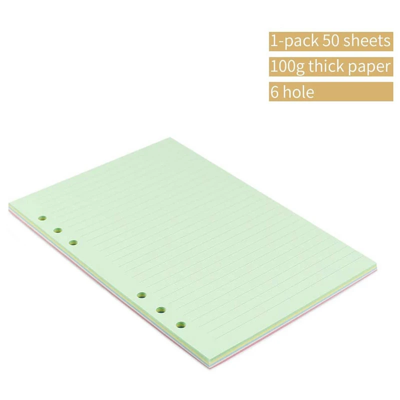 A5 Colorful 6-Hole Punched Ruled Refills Inserts For Organizer Binder, 5-Color Loose Leaf Planner Filler Paper,50 Sheets Highly