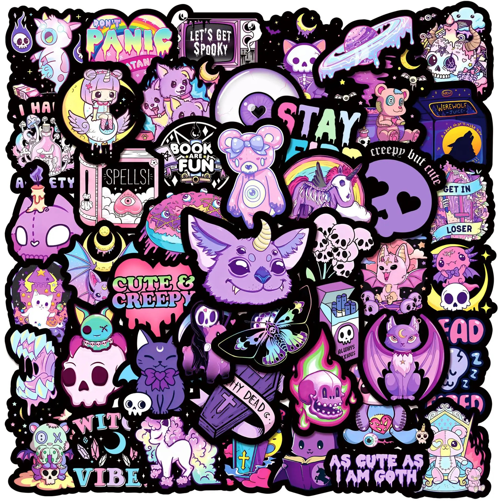 10/30/50PCS Horror Gothic Skull Purple Stickers Cartoon Waterproof Graffiti DIY Laptop Phone Notebook Skateboard Decals Kids Toy