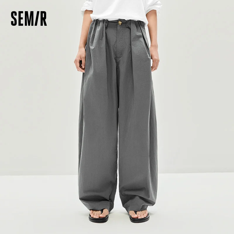 Semir Women Pants Textured Loose Curved Long Casual Fashion Clothes for Woman Textured Fabric Loose Curved Fit Elastic Waist