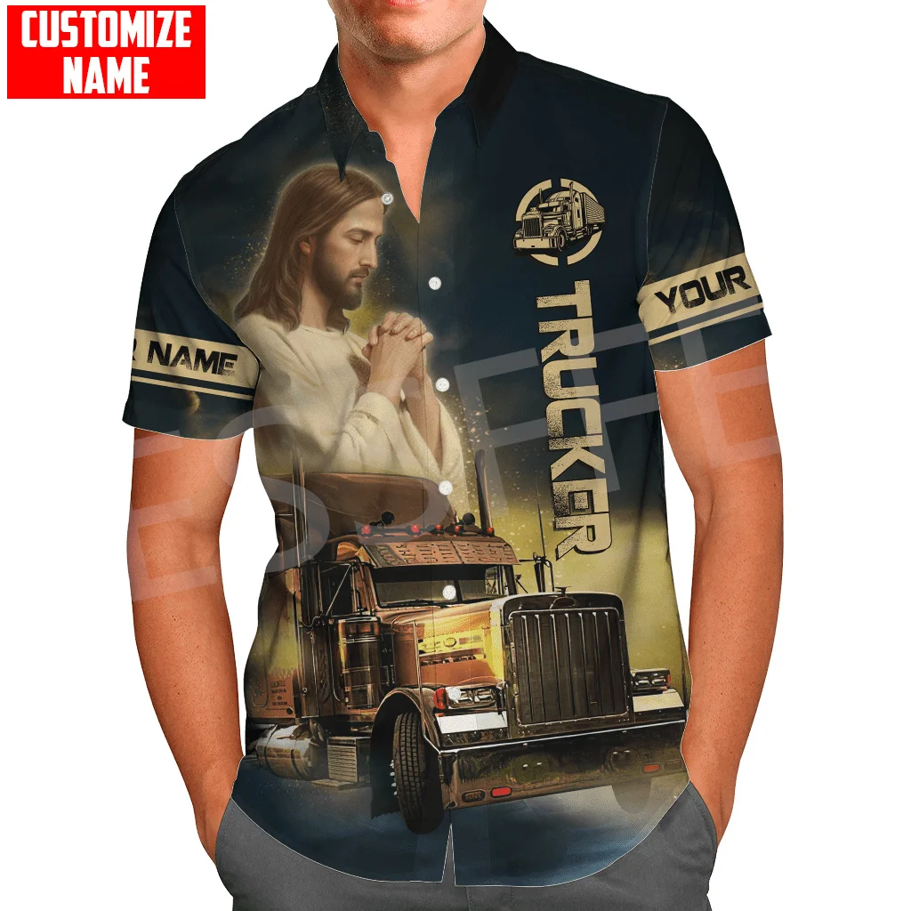 

Custom Name Truck Operator Cosplay Trucker Driver Worker Retro 3DPrint Beach Hawaiian Shirts Summer Harajuku Casual Streetwear X