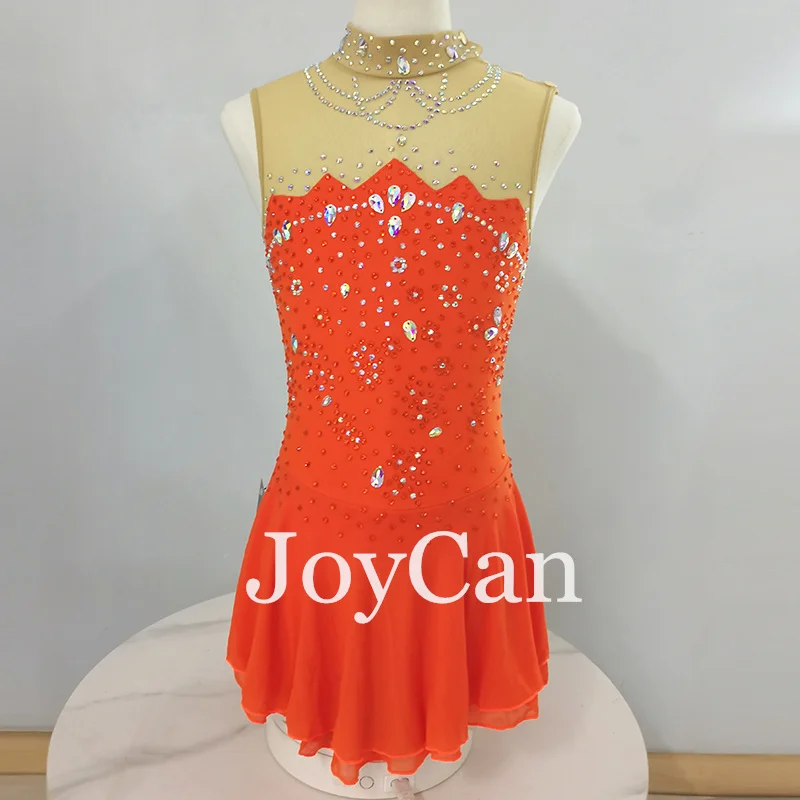 

JoyCan Ice Figure Skating Dress Girls Orange Spandex Stretchy Competition Dance Wear Customized