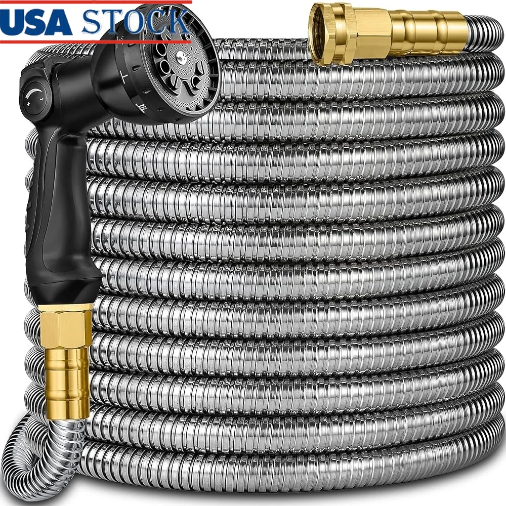 

Metal Garden Hose 200FT Leak-Proof Stainless Steel Flexible Non-Kink Hose with 10 Watering Patterns Lightweight Portable Easy