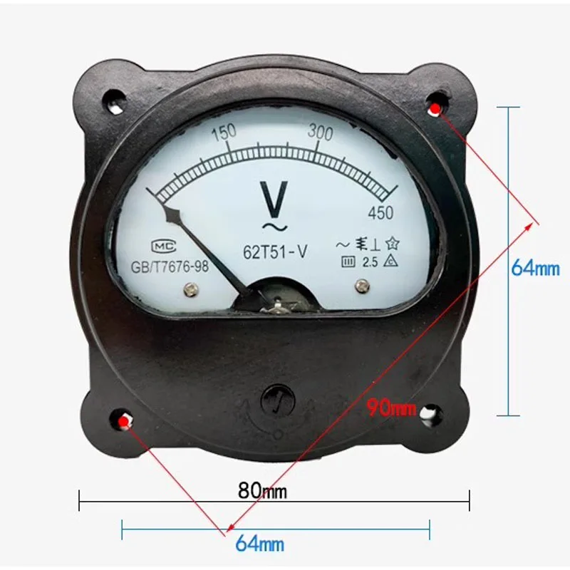 62T51-V AC Analog Voltmeter Volt Panel Meter 250V 300V 450V 500V 1000V 85*85mm