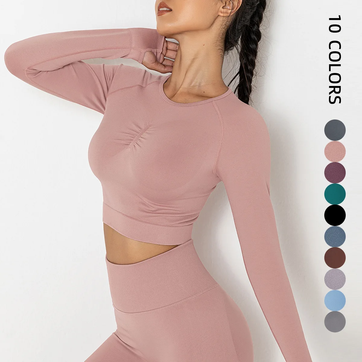 2022New Women's Long Sleeve Shirts Seamless Crop Top Woman Sports Top With Strap Detailing Workout Activewear Yoga Tops