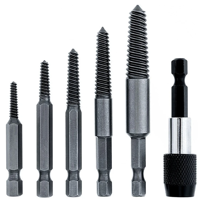 NEW-6 PCS Damaged Screw And Broken Bolt Extractor Set With 1/4 Quick Change Arbors Tool Kit Bad Screw Stud Remover