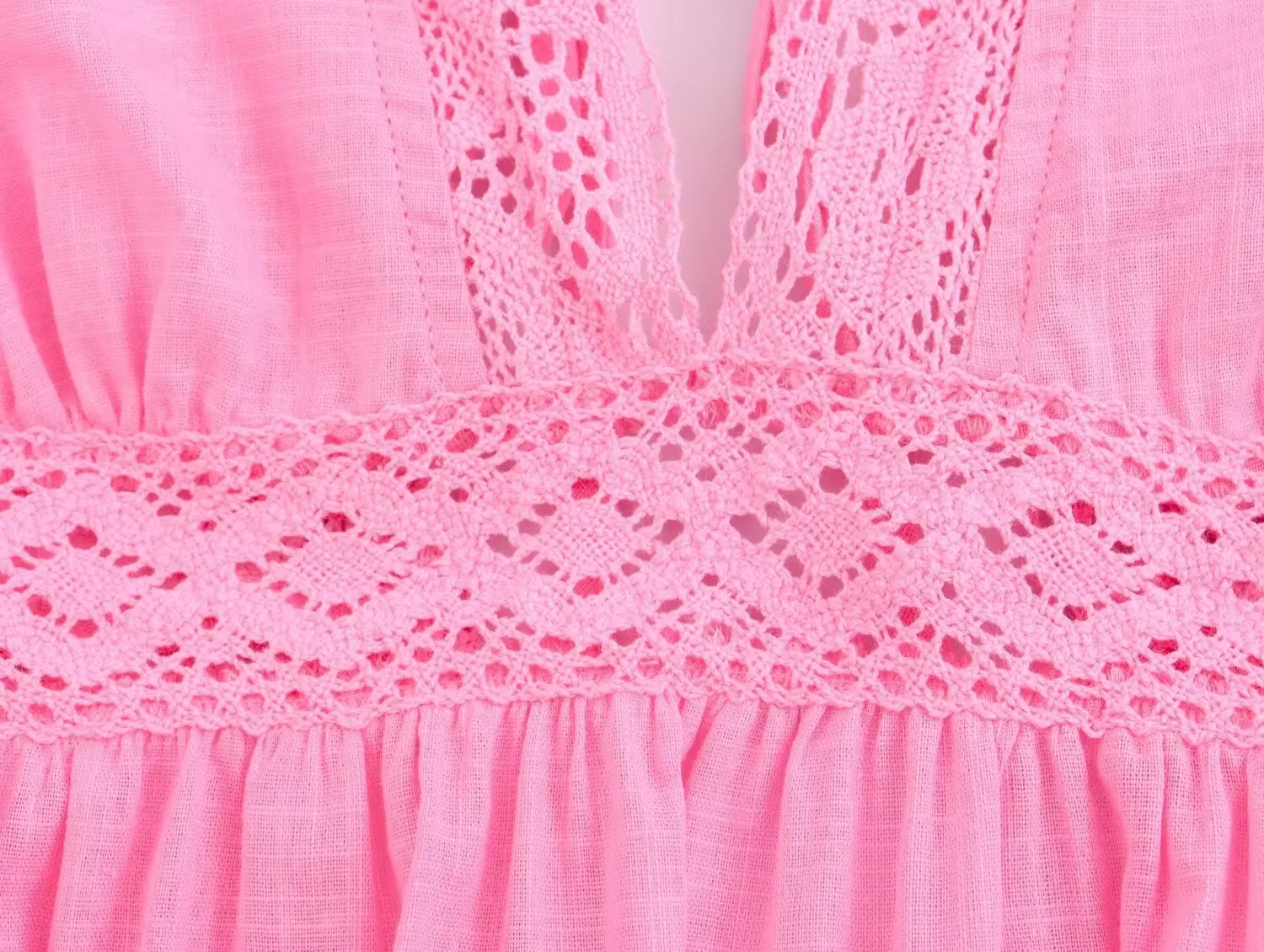 Dave&Di French Vacation Style V-neck Lace Patchwork Strap Sleeveless Blouse Women Top Casual Shirt