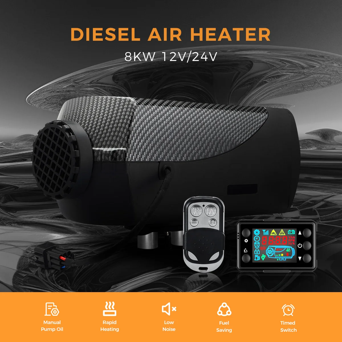 8KW 12V&24V Heater For Car Diesel Air Heater With Silencers LCD Switch For Car Trailer Truck Diesel Parking Heater