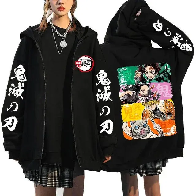 سترة كبيرة الحجم للجنسين شيطان القاتل أنيمي هوديي الرجال النساء البلوز البلوز الكرتون المطبوعة ملابس الشارع الشهير الخريف الموضة #3