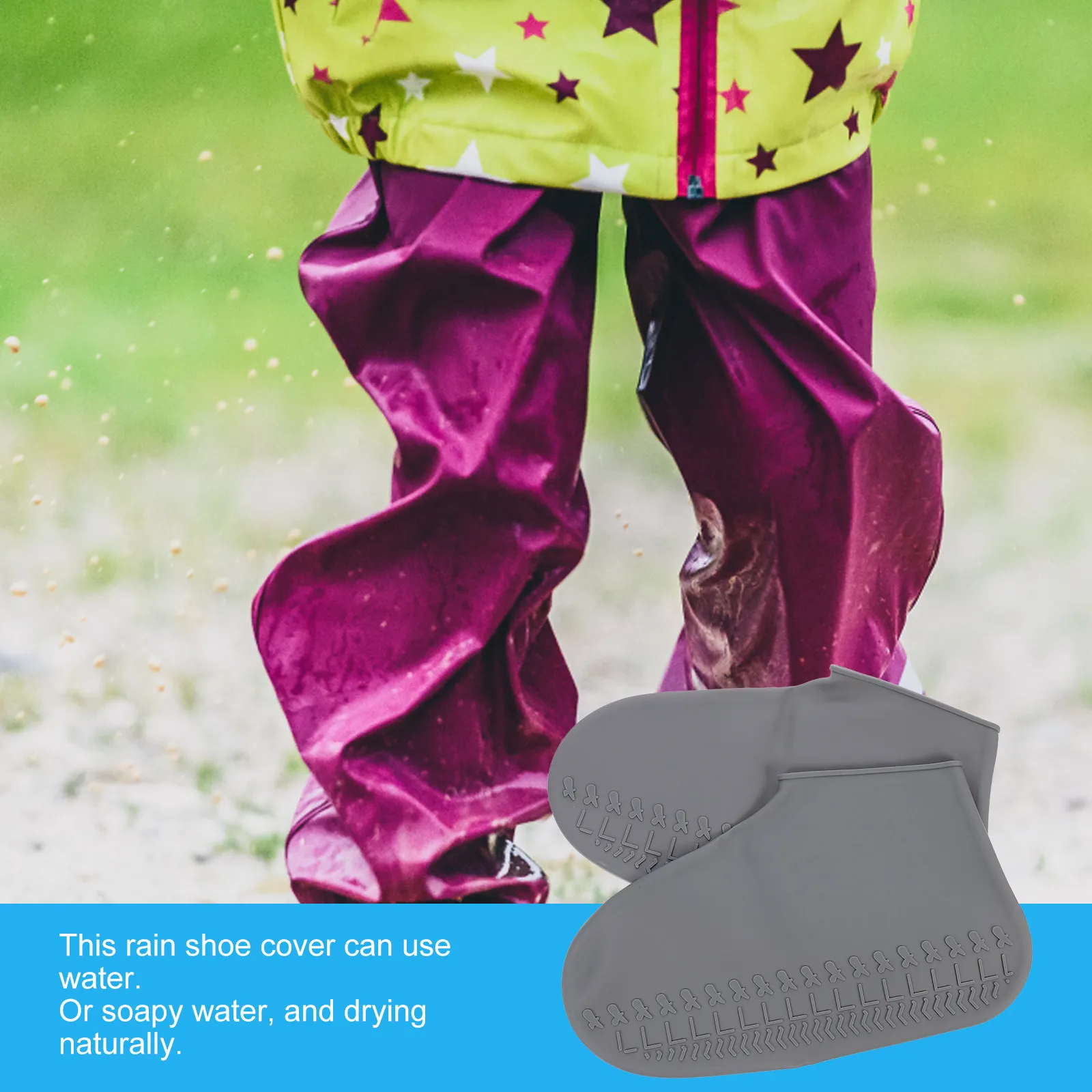 1Pair Thickened Rain Proof Shoe Covers Silicone Based Waterproof Dust Mud Protector for Daily Wear Work Party Grey L