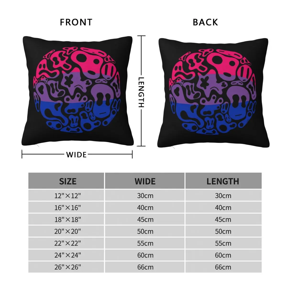 Bi Pride Ghost Bubble Square Pillowcase Pillow Cover Polyester Cushion Decor Comfort Throw Pillow for Home Bedroom