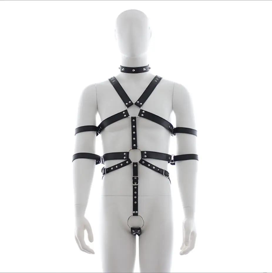 Men Sexy Bondage Belt Body Harness BDSM Fetish Bondage Sex Toys For Couples Hand Collar Restraint SM Flirt Erotic Toys S2648