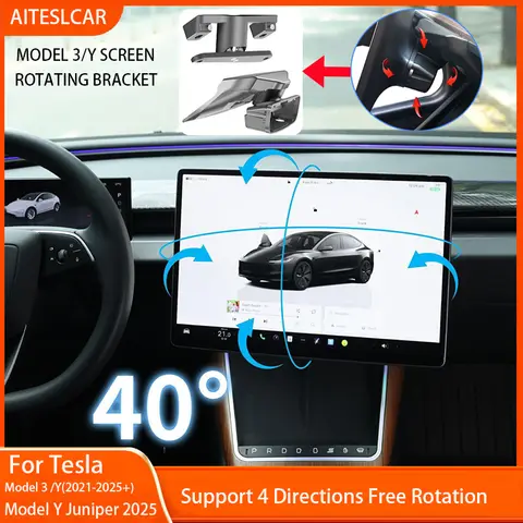테슬라 모델 Y 주니퍼 2025 신형 3 LHD RHD 40도 GPS 네비게이션 홀더 회전 마운트용 센터 콘솔 스크린 회전 브래킷