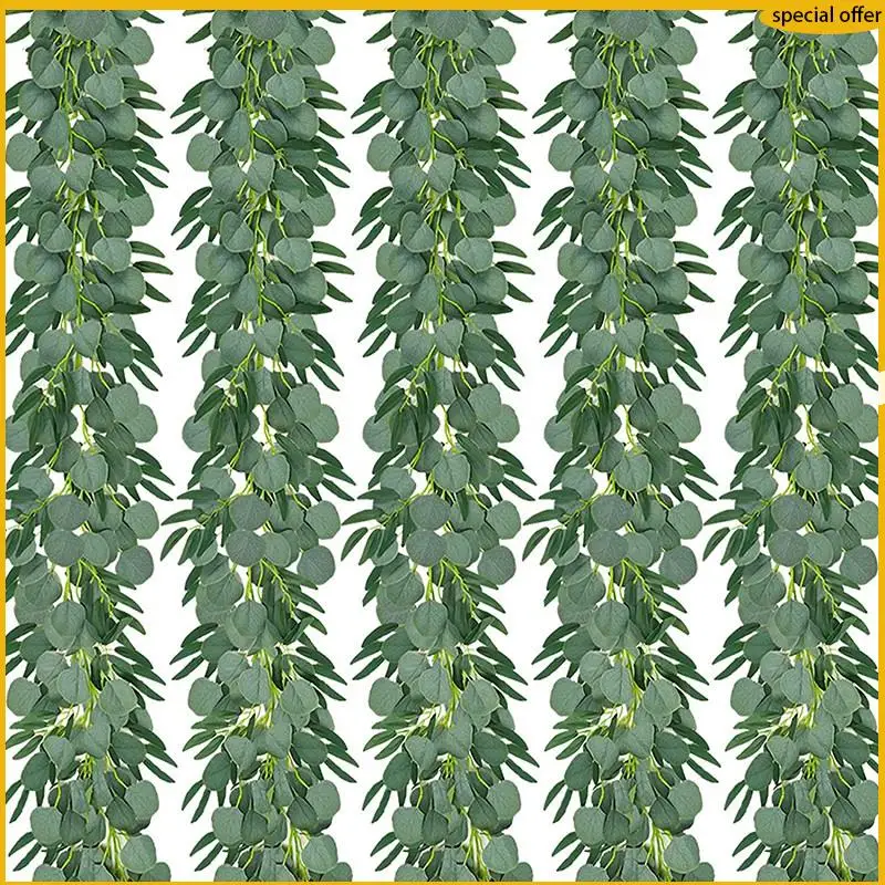 A50I 5-Pack 6.5 أقدام الأوكالبتوس الاصطناعي مع إكليل الصفصاف نبات الكرمة وهمية مع أوراق فو الفضة الدولار الأخضر