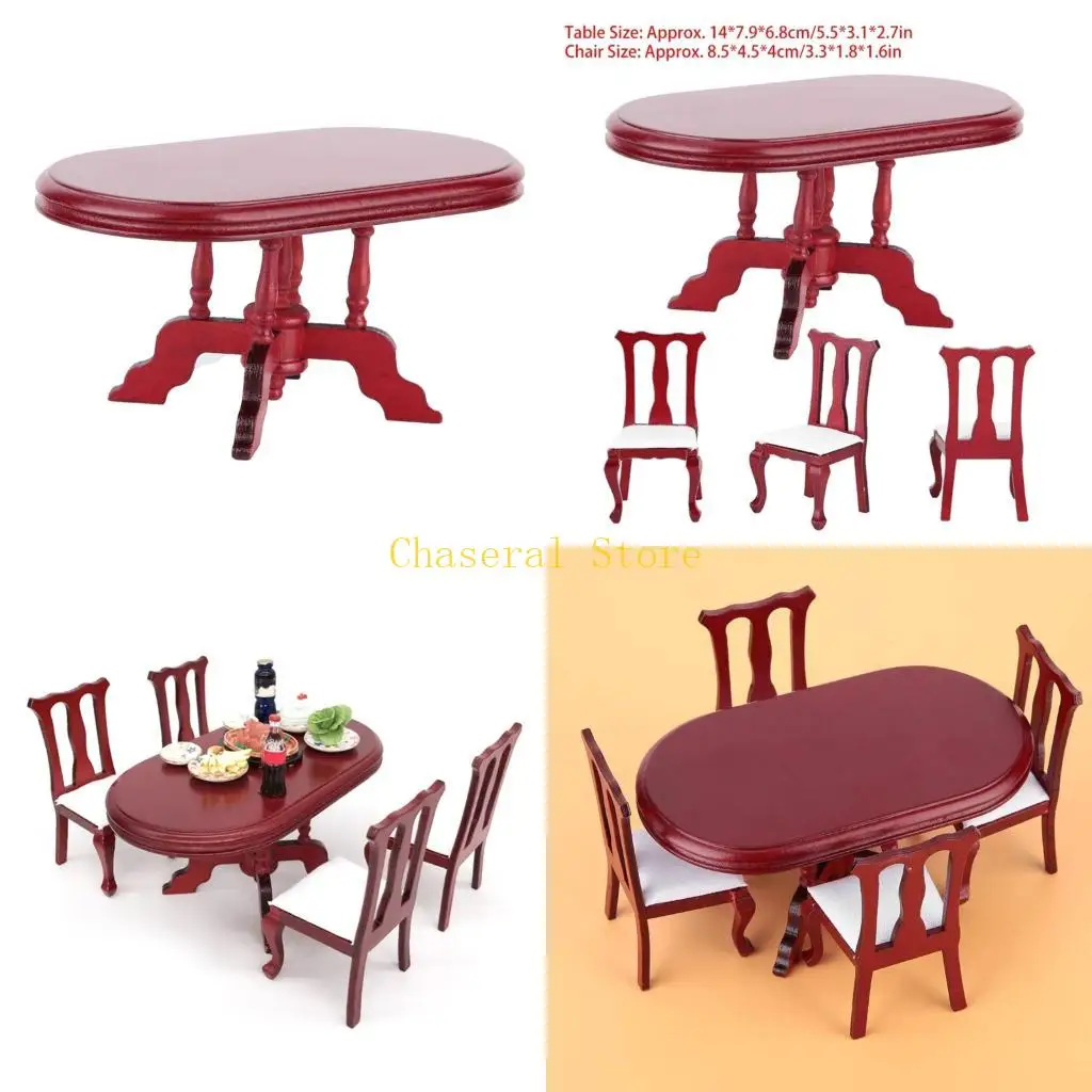 

E7CE Realistic Vintage Chair Retro Table Dining Set Model for 1:12 Doll House