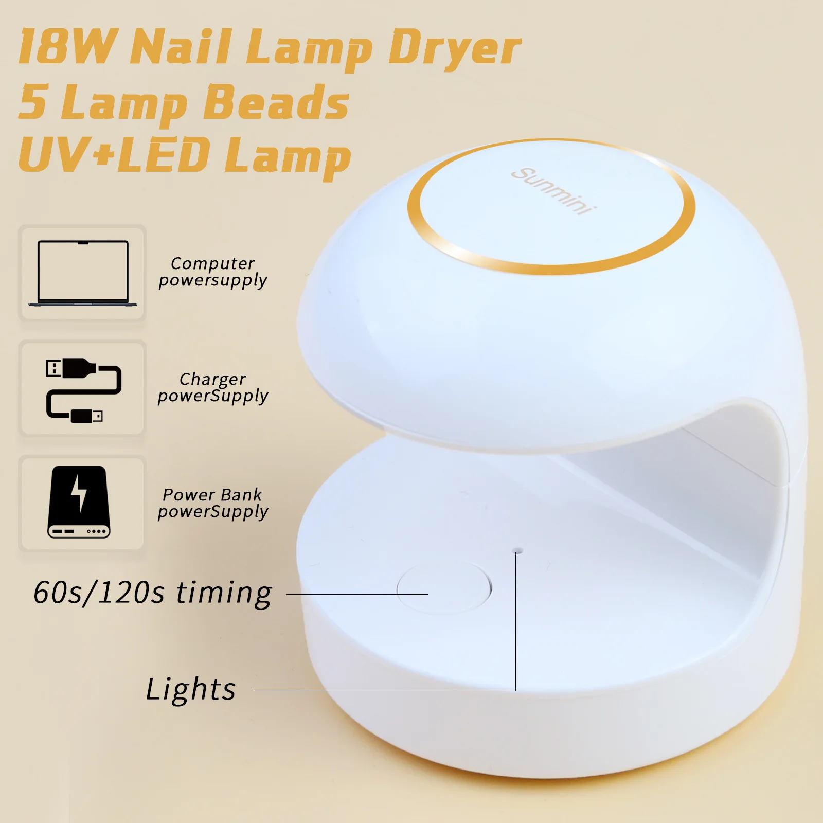 Mini usb uv levou lâmpada para nail art, 18w, branco, forma de ovo, 120s, secagem rápida, para todos os tipos de ferramentas de arte do prego