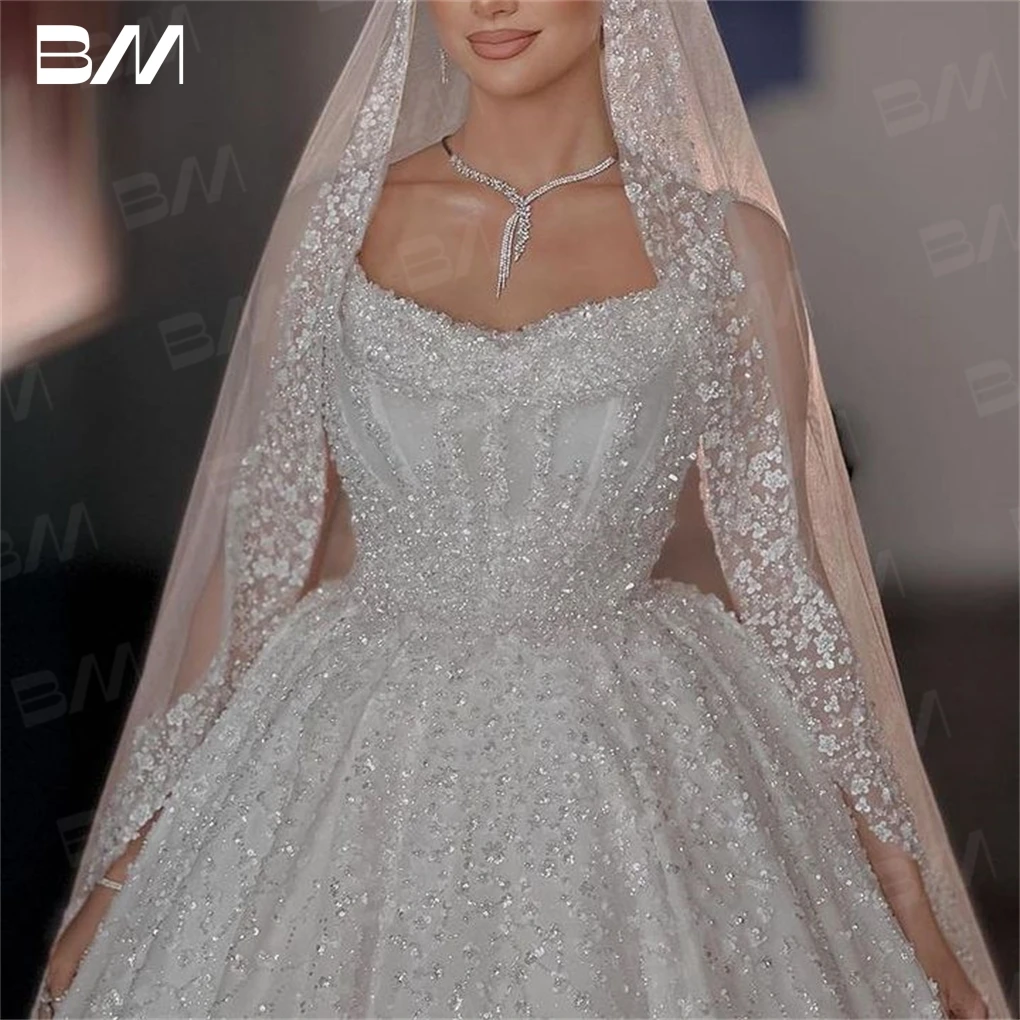 Vestido de noiva frisado à mão para mulheres, cintas de espaguete, linha A, vestido de casamento luxuoso, 2024