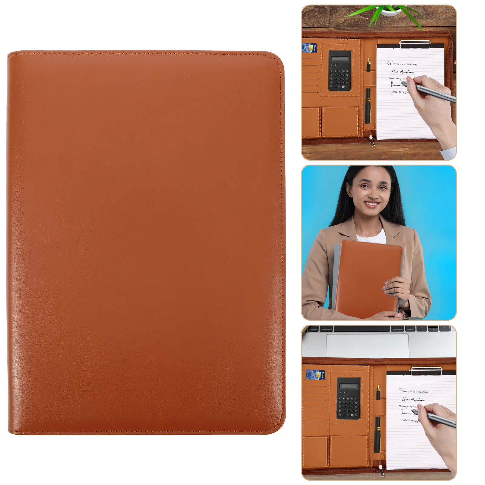 

Набор из 1 делового портфолио-органайзера на молнии с калькулятором, карманом для карт, отделением для блокнота и множеством отсеков