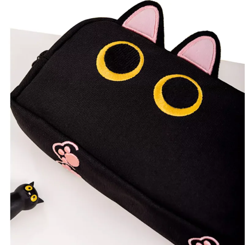 Imagem -02 - Bolsa de Lápis de Lona de Gato Preto Simplicidade Gato Siamês Bolsa de Armazenamento de Papelaria de Alta Capacidade Presente do Estudante da Escola