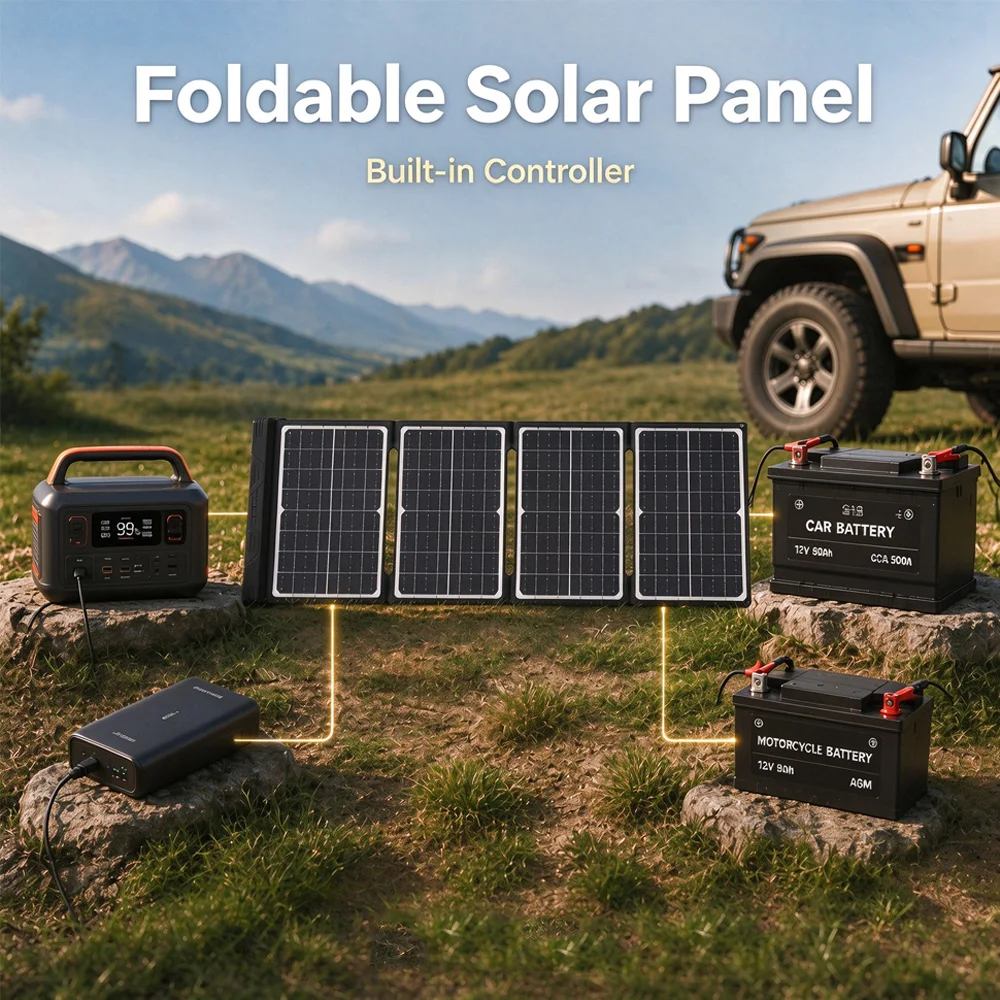 Foldable Solar Panel 40W Built-in Controller, 2-in-1 Portable Solar Panels Kit for Backpacking Camping Hiking RV
