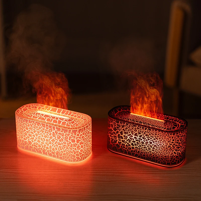 Wood Grain and Ice Crackle Texture Design Ultrasonic Smart Humidifier With 7 Color Changing LED Night Light for Home Decor