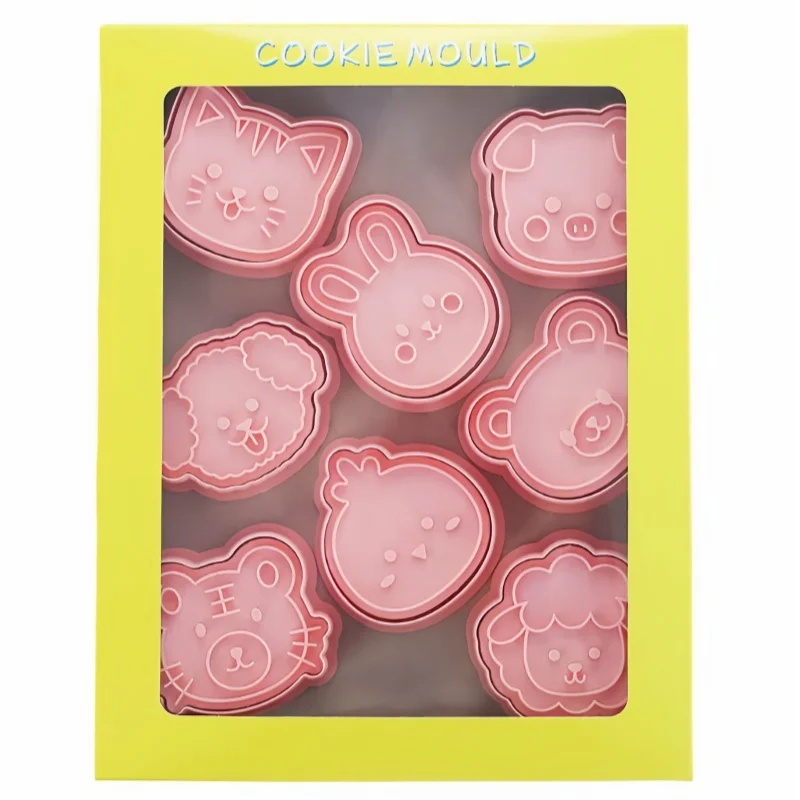 8Pcs/Set Animal Portrait Cookie Stamp Mold Bear Pig Chicken Dog Rabbit Sheep Tiger Cat Shape Biscuit Mold Baking Tools view 5