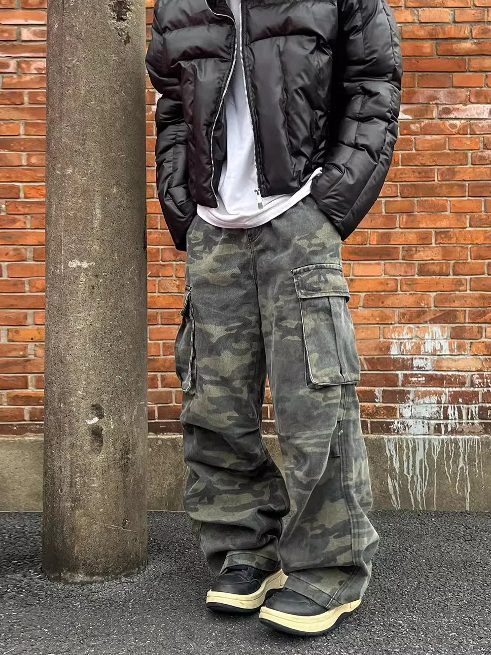 

American Retro Cleanfit Camouflage Large Pocket Work Pants Men Loose High Street Straight Leg Casual Long Trousers