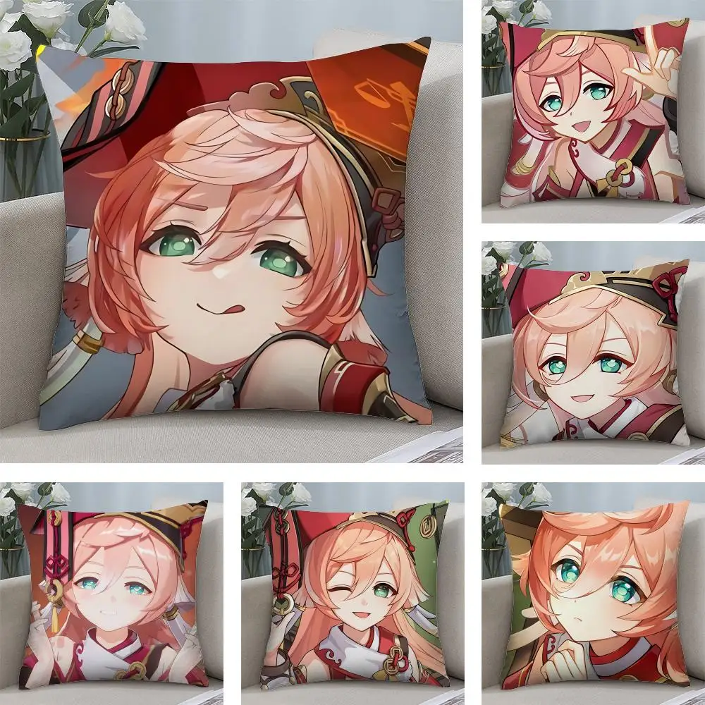 

Yanfei Genshin Game Cushion Cover Square Pillow Bedroom Sofa Leisure Comfort Living Room Home Decoration 40X40