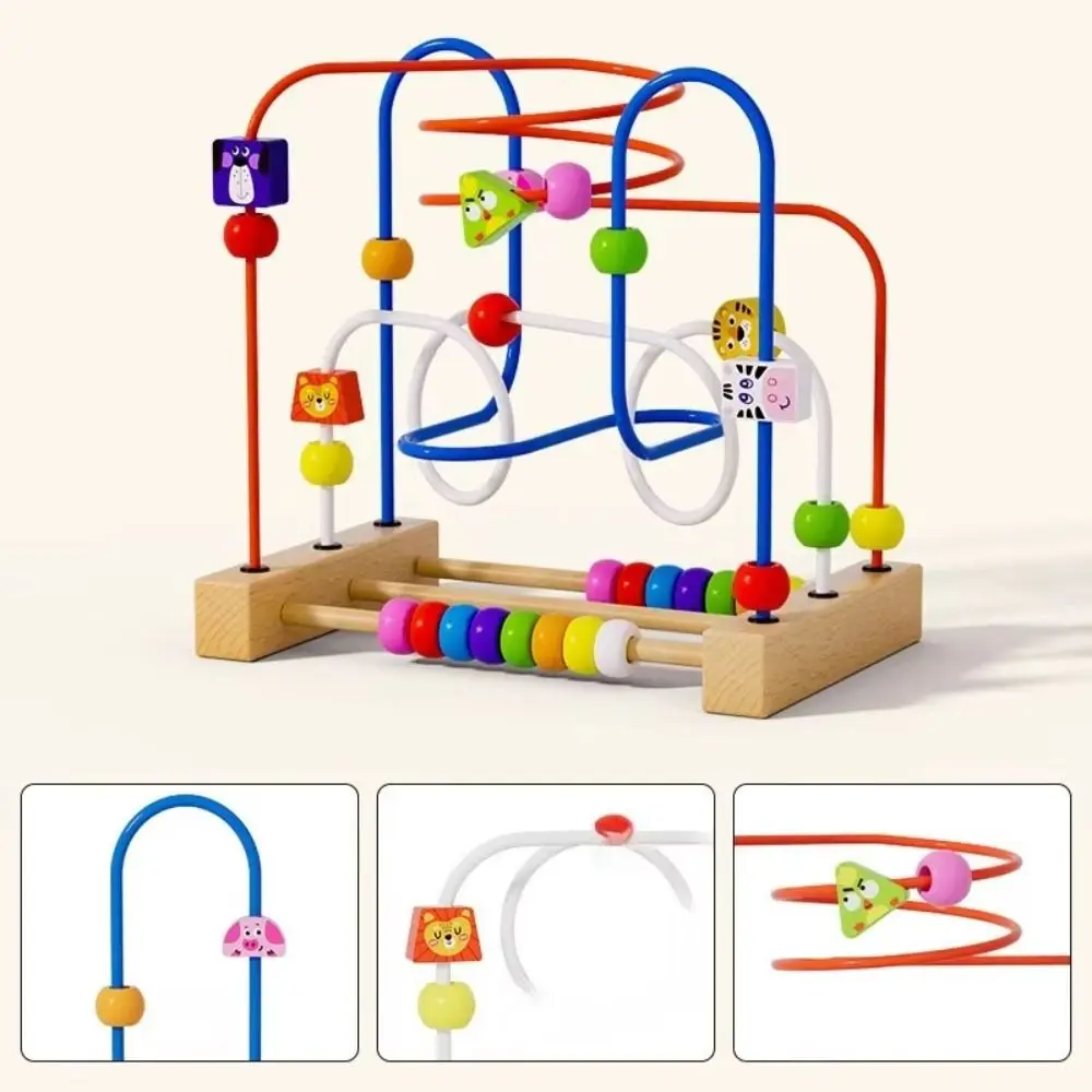Montessori Wooden Bead Maze Intellectual Training Hand-brain Coordination Bead Stringing Building Blocks