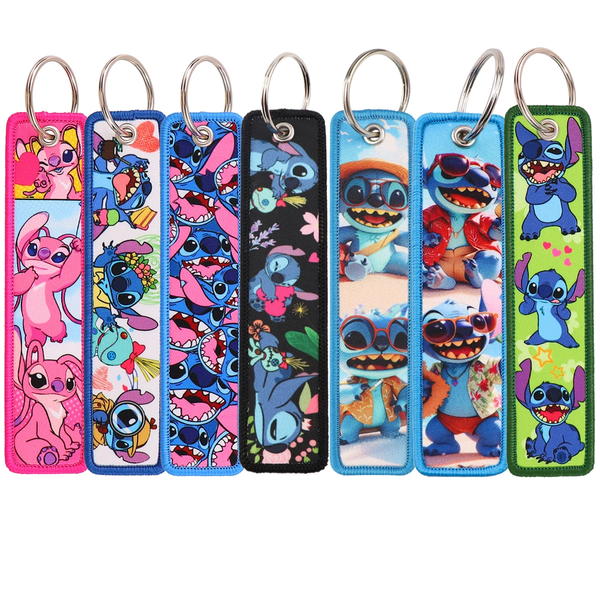 

Stitch Embroidery Key Fob Cute Cartoon Key Tag For Motorcycles Cars Backpack Chaveiro Keychain Gifts for Men Women Accessories