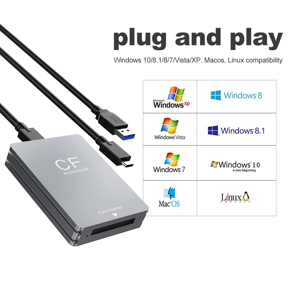 CR346 CFexpress Type-B Card Reader Adapter Aluminum Alloy 10Gbps Fast Transmission Portable Adapters Support Android/Windows/ OS
