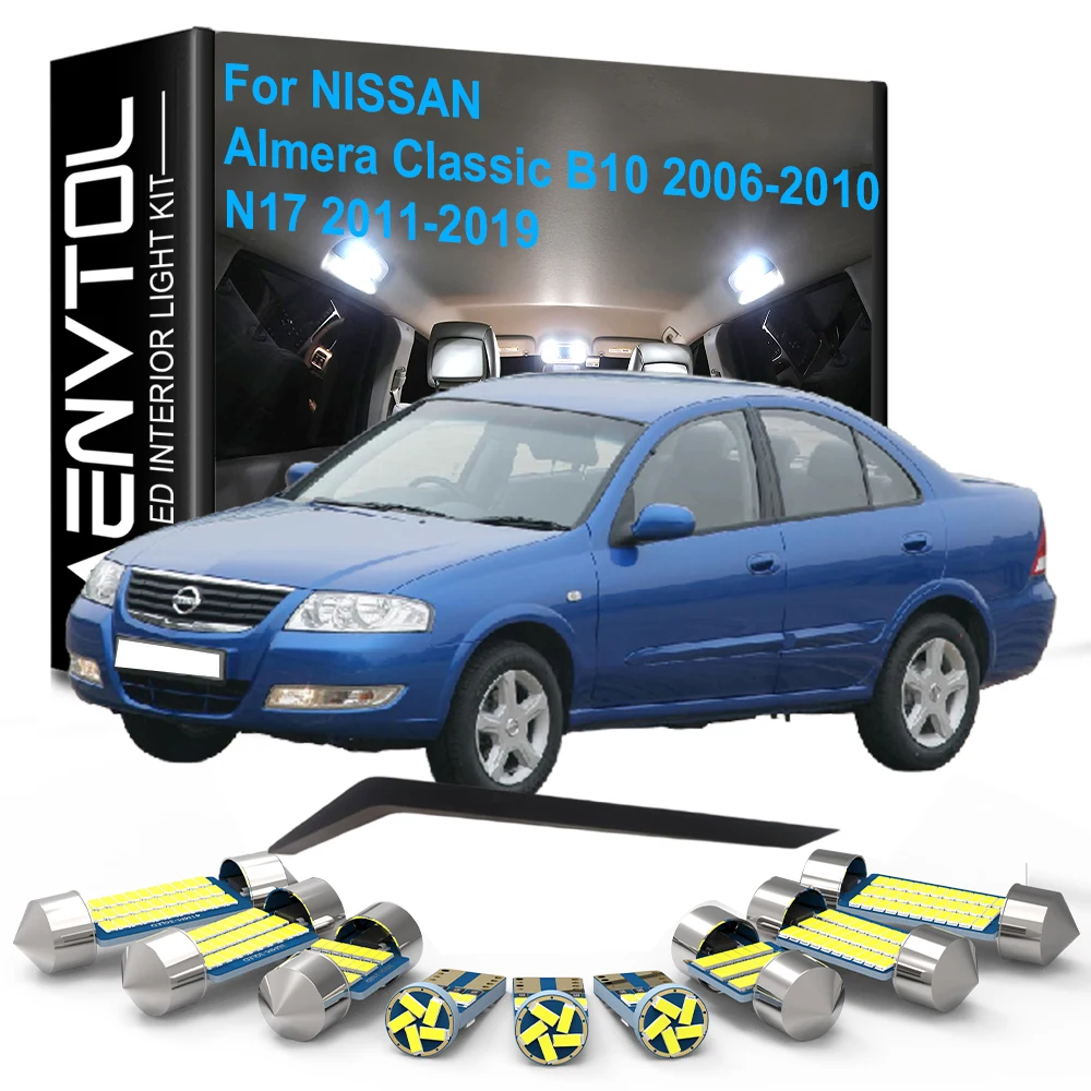 

9 шт. светодиодные внутренние фонари Canbus для Nissan Almera Classic B10 и N17 2006 2007 2008 2009 2010-2019 купольные лампы багажника номерного знака
