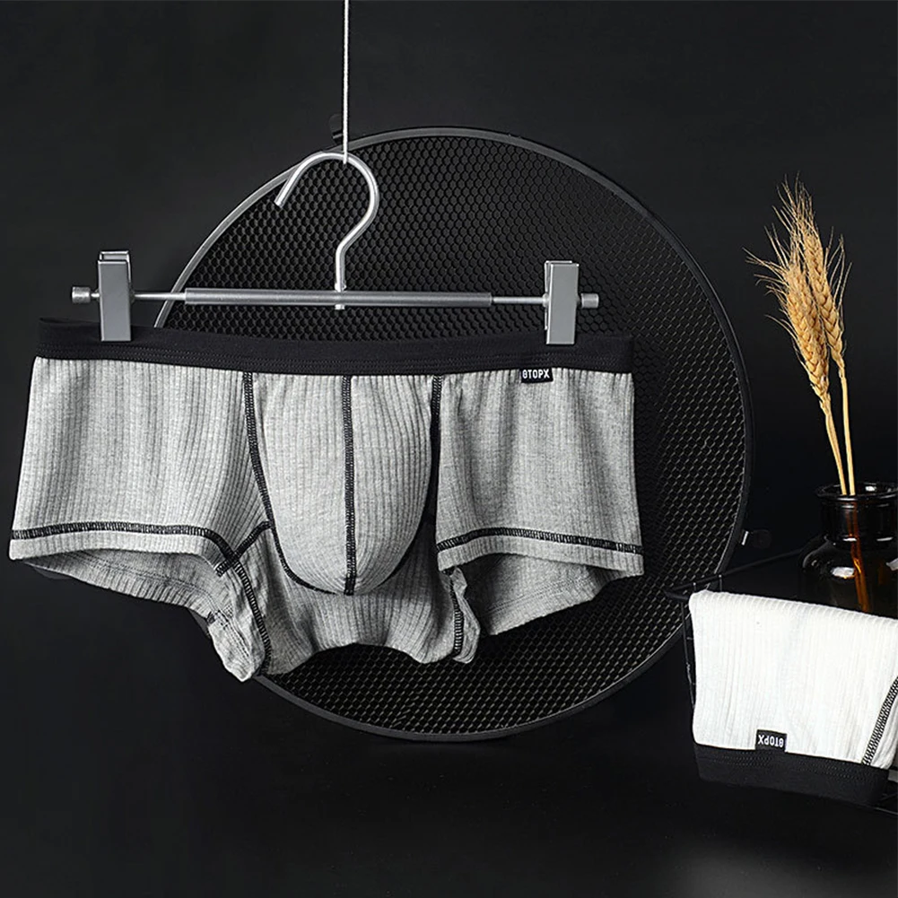 Modal Fabric Mens Fashion Ribbed Boxers Shorts Low Rise Breathable Underwear Mini Boxer Bulge Pouch Sexy Panties