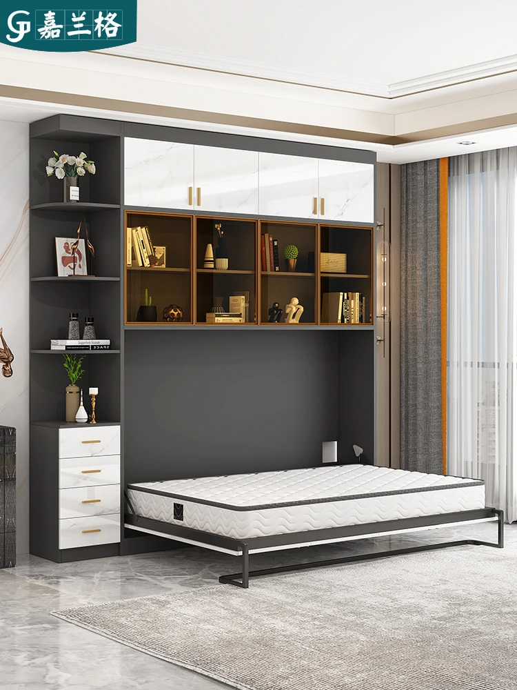 Invisible bed, household small unit bed cabinet integrated combination, multifunctional wall folding bed, side flipping