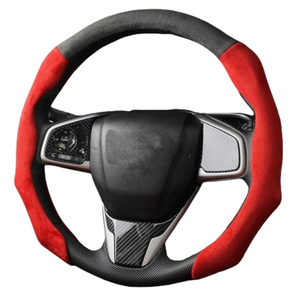 

Non Slip Suede Leather Car Handle Cover 38cm Ultra Thin Two-tone Steering Wheel Cover