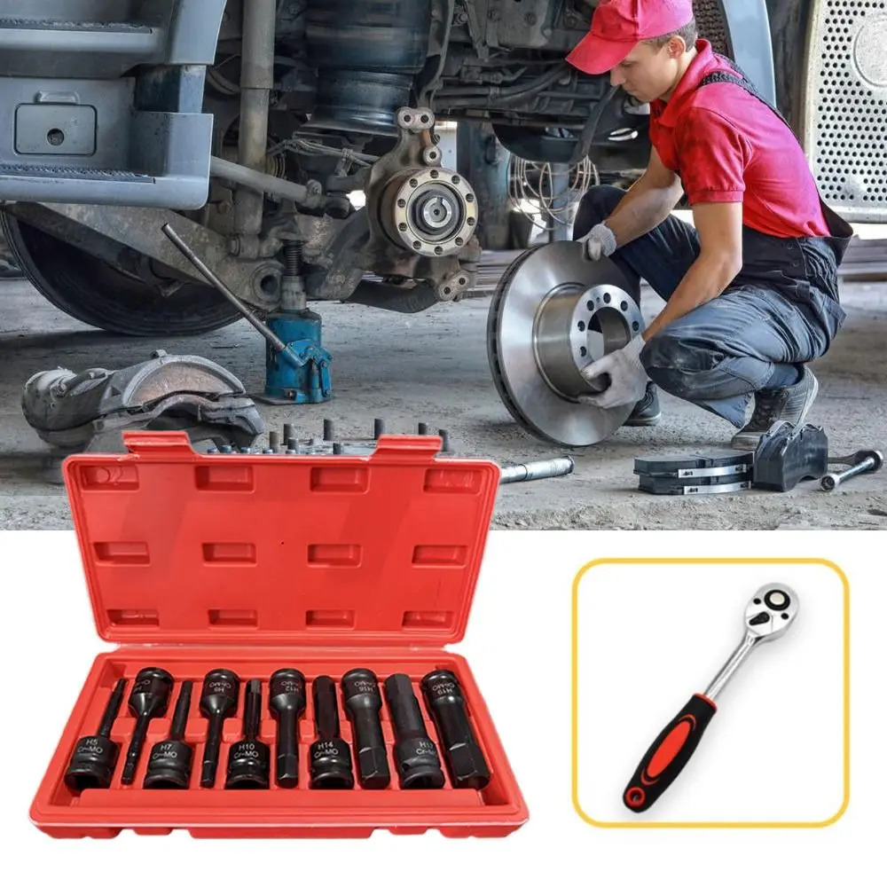 

10PCS H5-H19 Inner Hexagonal Sleeve 1/2 Length 78mm Socket Set Portable Box Tire Removal Tool Hexagon Socket For Repair