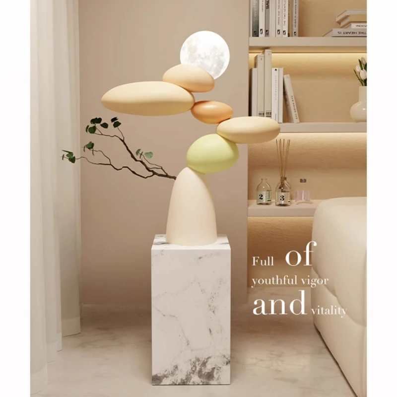 The Floor Standing Decorative Light Next To The Cream Wind TV Cabinet Is Running,living Room Sofa Is Decorated with Moving Gifts
