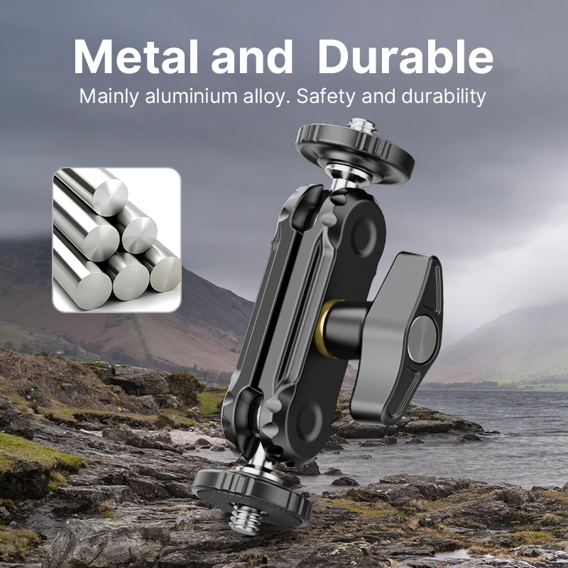 ذراع سحري برؤوس كروية معدنية مزدوجة ، برغي بزاوية ، تمديد التثبيت لكاميرا DSLR ، شاشة ، فيديو ، ميكروفون ، حامل ثلاثي القوائم #6