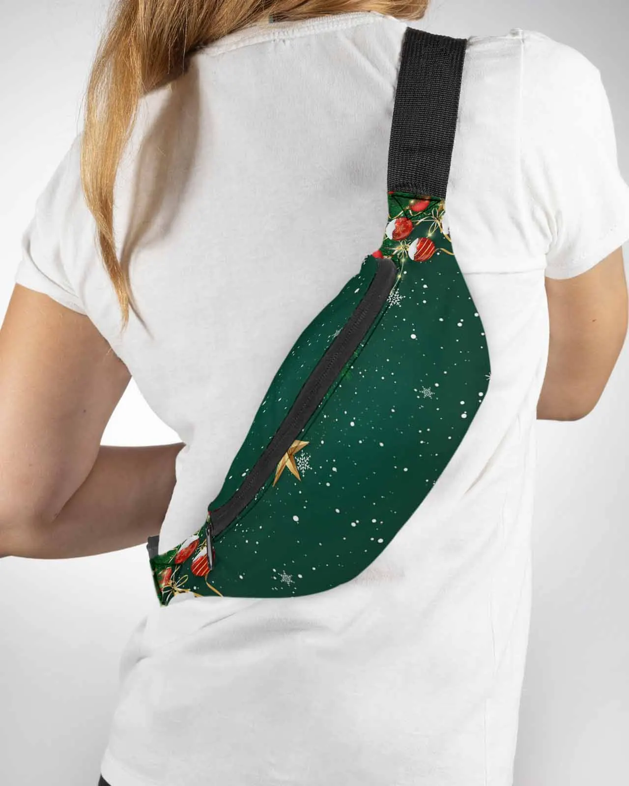 

Christmas Lantern Ball Pine Ribbon Snowflake Star Waist Bag Fanny Pack Belt Bag Wallet Pouch Waterproof Banana Hip Bags