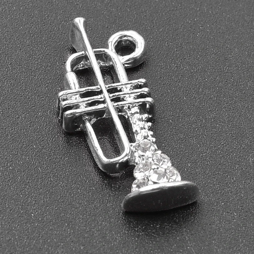 10pcs Enamel Charms Music Style Violin/Tuba With Rhinestone Pendant Alloy Guitar Handcraft Jewelry Making Dangle Bulk Materials