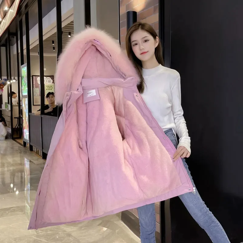 

Parker Down Cotton-Padded Jacket Women 2025 New Parkas Loose Korean Velvet Outcoat With Long Overwear Fur Collar Coat Female Top