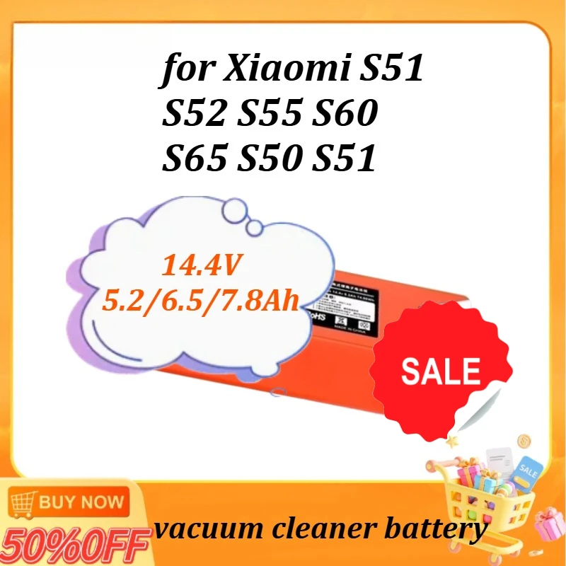 

14.4V 5.2/6.5/7.8Ah for Xiaomi Robot Vacuum Cleaner Battery S50 for Xiaomi S51 S52 S55 S60 S65 S50 S51 S5 Replacement Battery