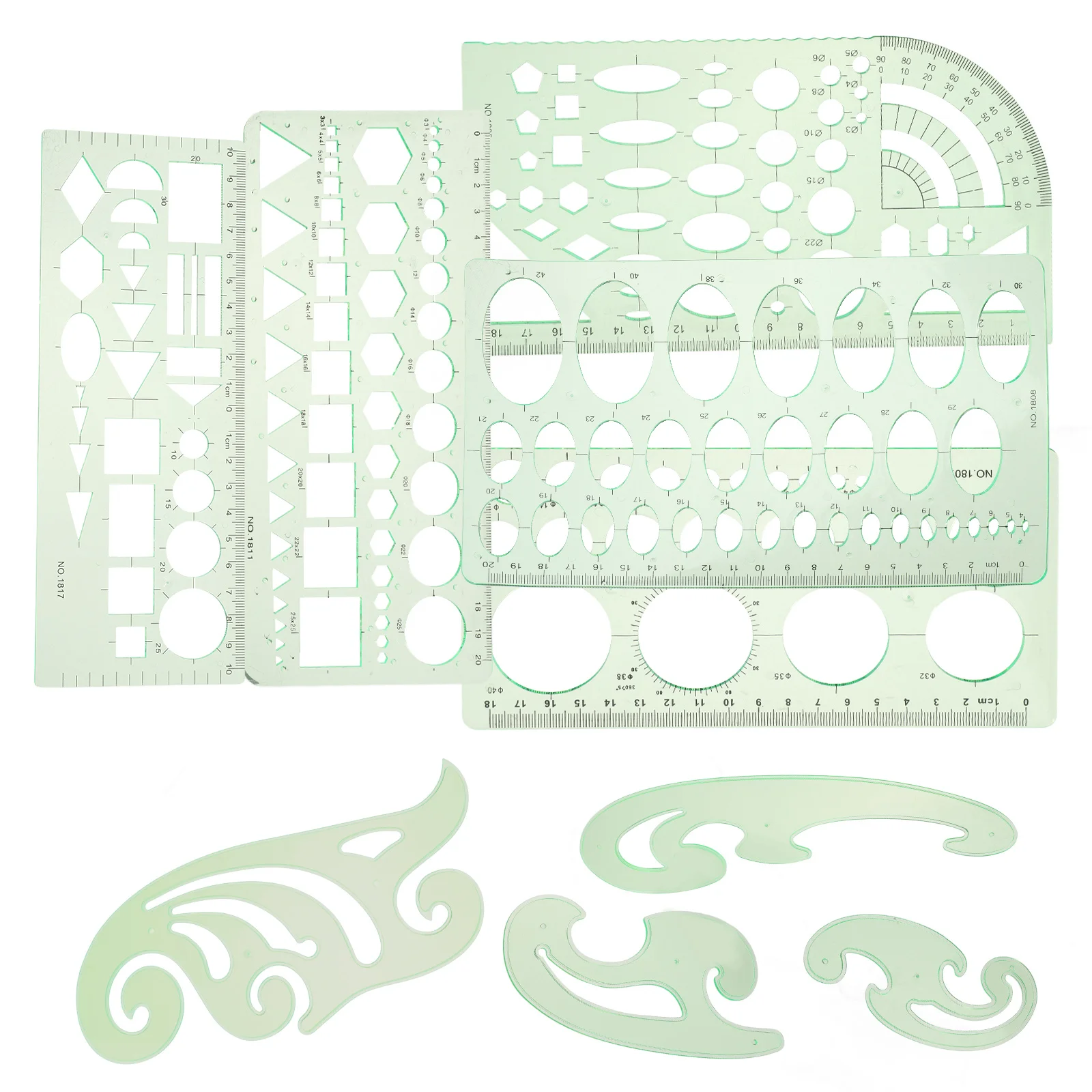 

9 шт. геометрический шаблон для рисования, линейка, трафареты для рукоделия, технические многофункциональные чертежные шаблоны, пластиковый круг