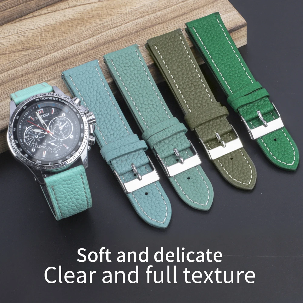 Soft Genuine Leather Watch Band 16mm 18mm 20mm 22mm Cowhide Litchi Pattern Watch Strap for Men Women Watch Accessories