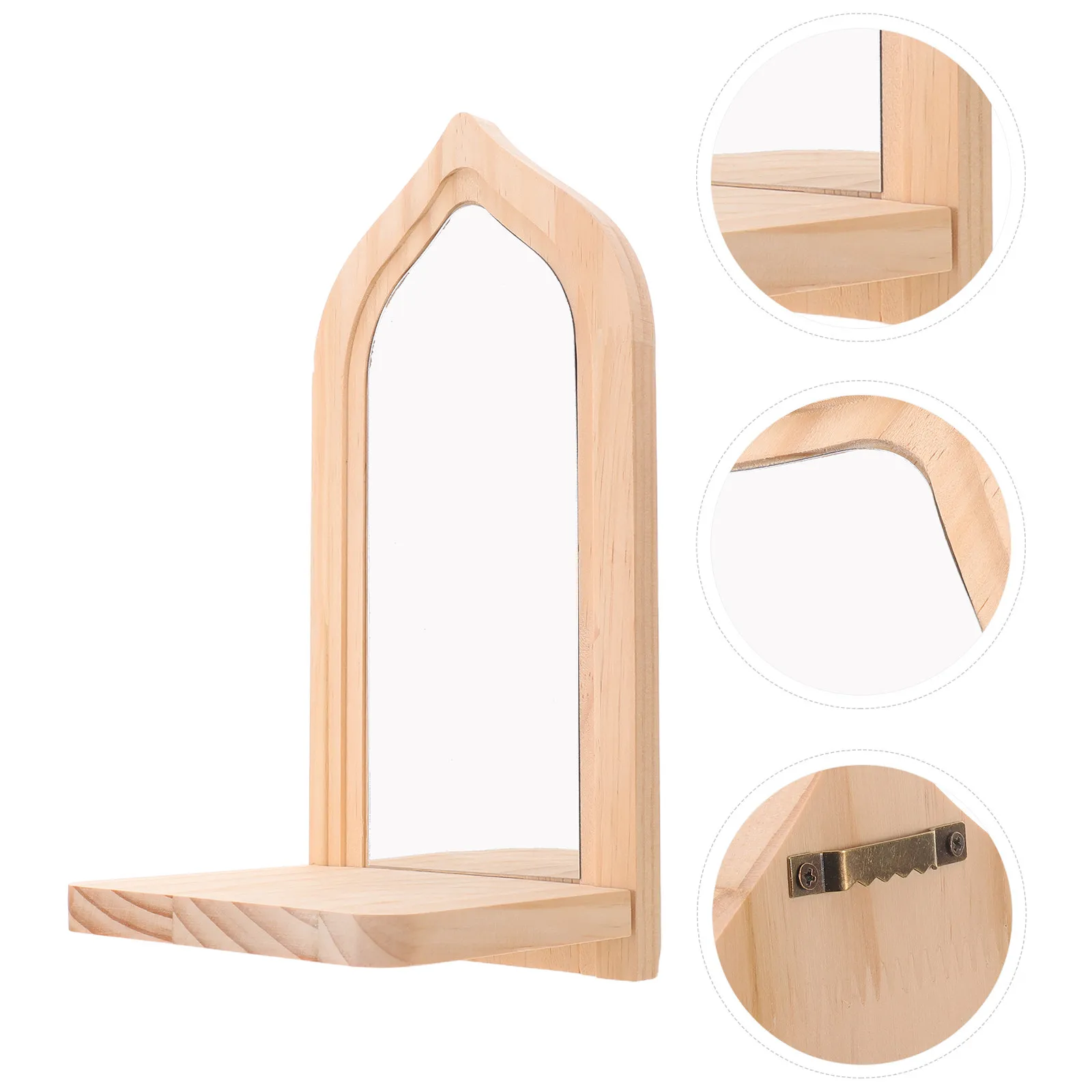 Wall Holder Mirror Rustic Wooden Floating Shelf Farmhouse Decor Living Room Bedroom Reflected Sconce