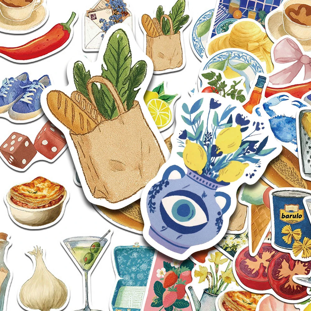 

10/30/54pcs Mediterranean Aesthetic Tomatoes Stickers Waterproof DIY Fridge Phone Luggage Vintage Cartoon Art Decals Decoration