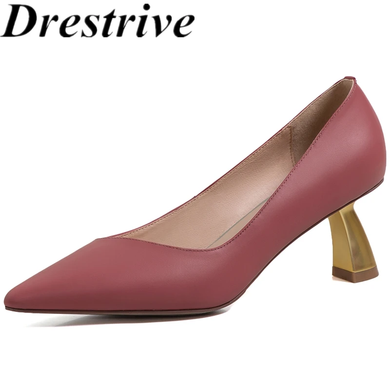 

Drestrive 2525, новые классические женские туфли-лодочки из коровьей кожи, острым носком, на высоком каблуке, осенняя обувь ручной работы на мелком каблуке, офисная обувь