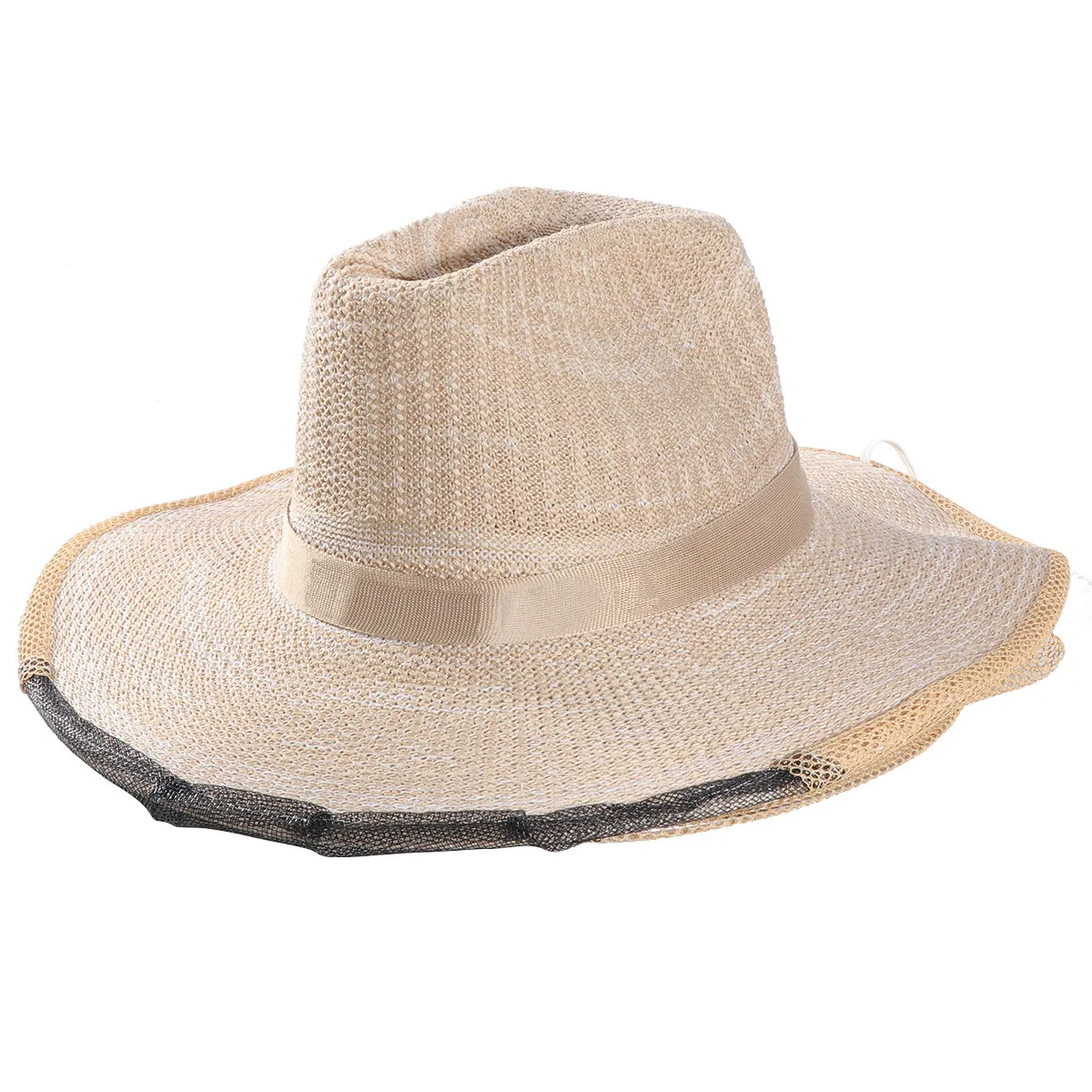 Anti-Mosquito Protective Beekeeping Hat Denim Steel Mesh Cowboy Hat Elastic Chin Strap Face Protector for Fishing Hunting Hiking