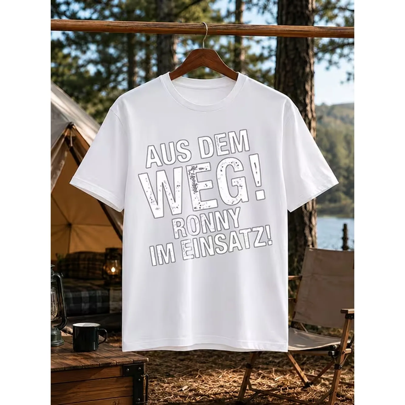 Product Image Men's Vintage Text Printed T-Shirt - Aus Dem Weg Im Einsatz Slim Fit Short Sleeve, Fitness Casual Outfit, Machine Washable Crew Neck T-Shirt, Suitable for Fitness and Daily Wear, Men's