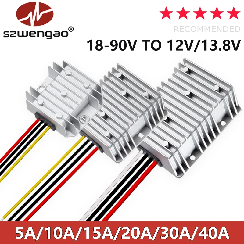 szwengao 18V-90V 24V 48V 60V 72V to 12V 13.8V 5A 10A 15A 20A 30A DC-DC Step Down Converter Buck Module Voltage Reducer for Cars