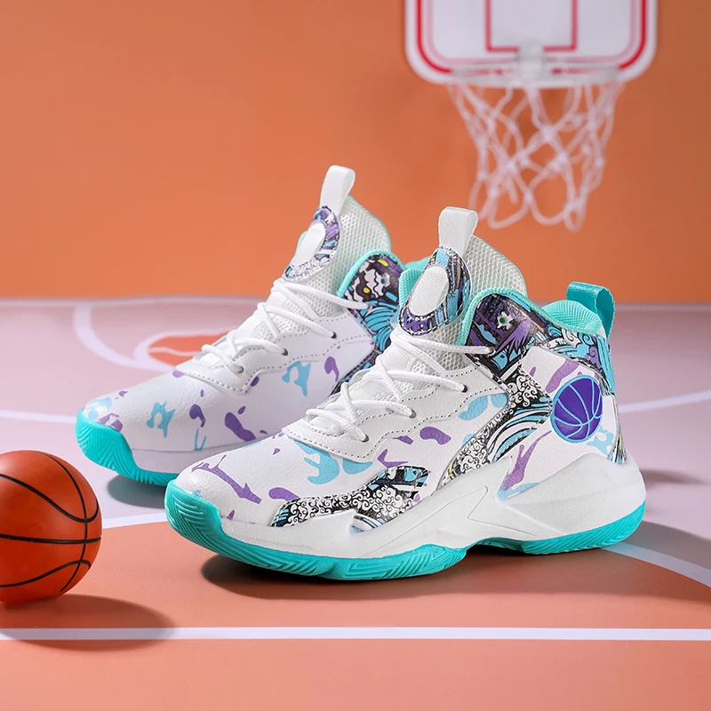 Moda tênis de basquete para crianças tênis de alta qualidade crianças sapatos esportivos casuais tornozelo-protegido anti-escorregadio ginásio formadores meninos